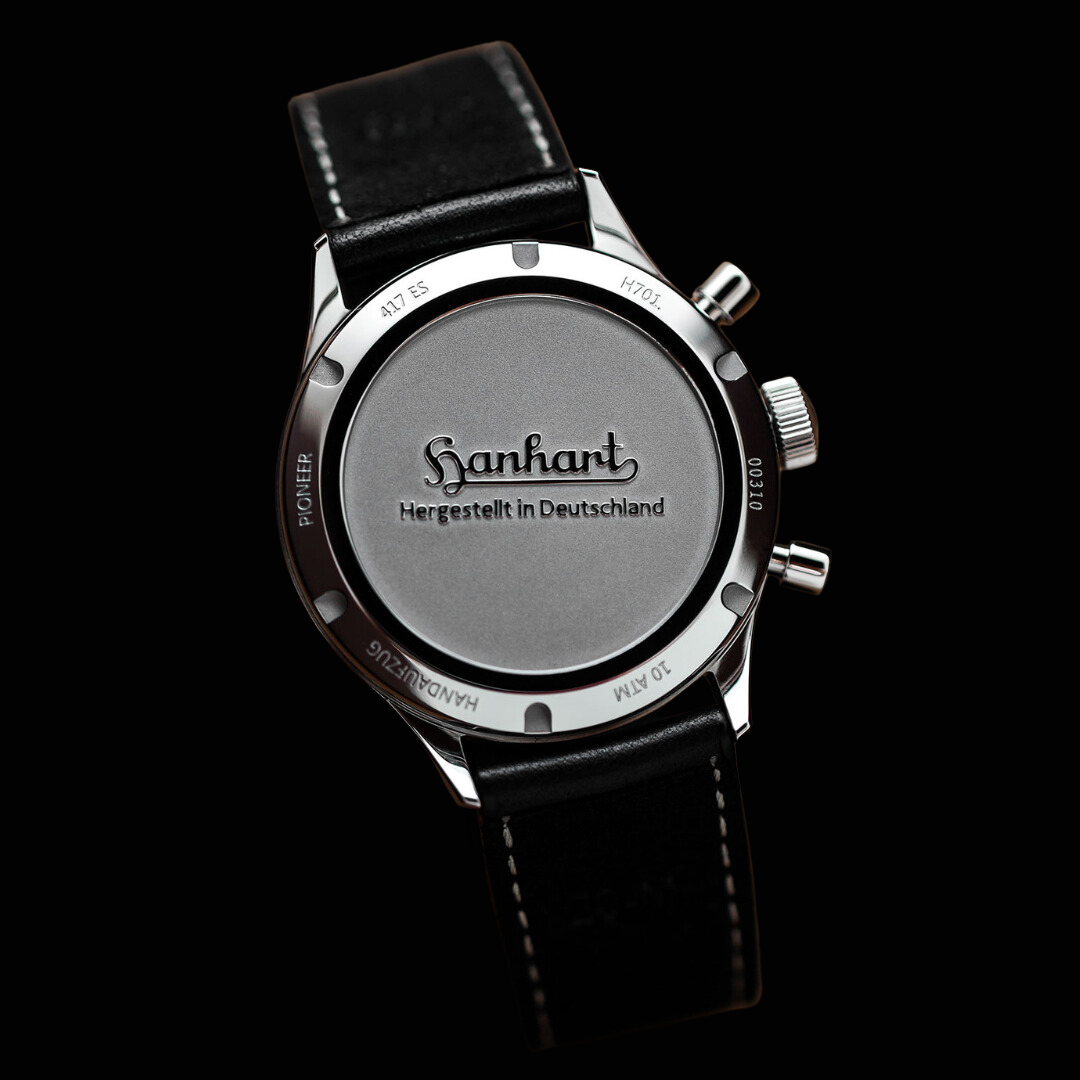 HANHART 417 ES 1954 FLYBACK PANDA 39 PIONEER H701.201-7010 CHRONOGRAPH LEATHER MEN WATCH