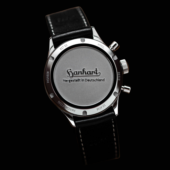 HANHART 417 ES 1954 FLYBACK PANDA 39 PIONEER H701.201-7010 CHRONOGRAPH LEATHER MEN WATCH