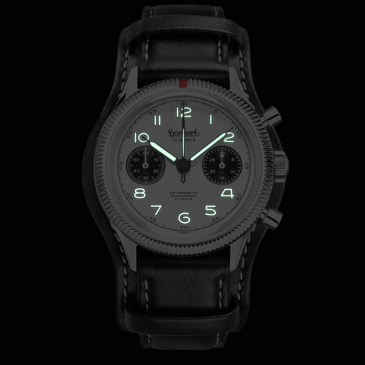 HANHART 417 ES 1954 FLYBACK PANDA 39 PIONEER H701.201-7010 CHRONOGRAPH LEATHER MEN WATCH