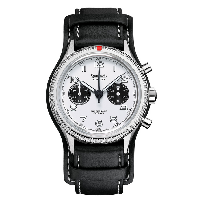 HANHART 417 ES FLYBACK PANDA 42 H721.201-7010 CHRONOGRAPH LEATHER MEN WATCH