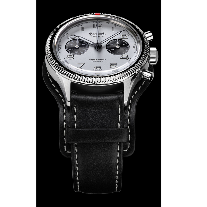 HANHART 417 ES FLYBACK PANDA 42 H721.201-7010 CHRONOGRAPH LEATHER MEN WATCH