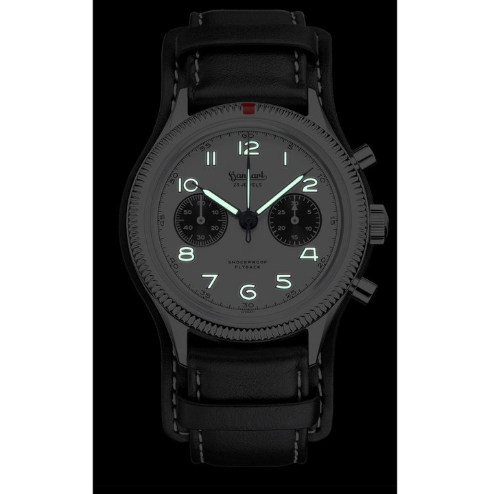 HANHART 417 ES FLYBACK PANDA 42 H721.201-7010 CHRONOGRAPH LEATHER MEN WATCH