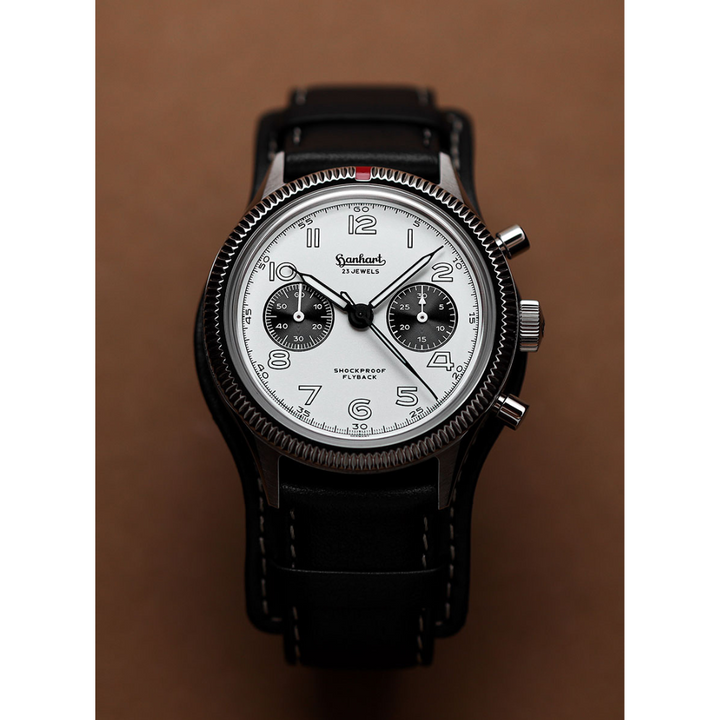HANHART 417 ES FLYBACK PANDA 42 H721.201-7010 CHRONOGRAPH LEATHER MEN WATCH