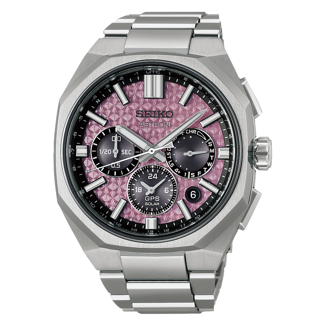 Seiko Astron HAB006J1 GPS Solar Crystal Pink Dial Front View