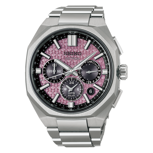 Seiko Astron HAB006J1 GPS Solar Crystal Pink Dial Front View