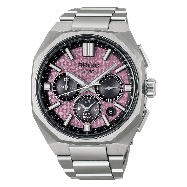 Seiko Astron HAB006J1 GPS Solar Crystal Pink Dial Front View