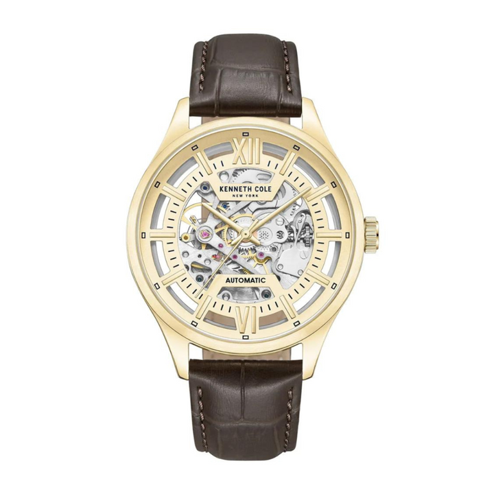 KENNETH COLE KCWGE0027202 AUTOMATIC 3 HANDS BROWN LEATHER MEN WATCH