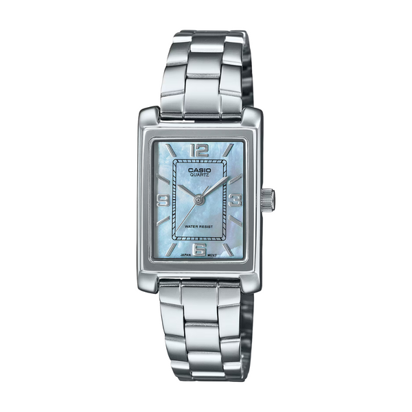 Casio LTP-1234DS-2ADF mother of pearl tonneau case stainless steel unique iridescent