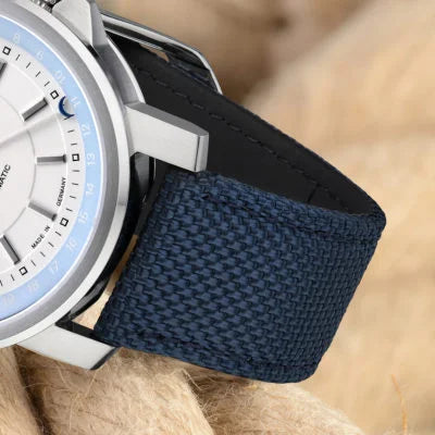 MÜHLE-GLASHÜTTE 29ER POINTER DATE M1-25-32-CB AUTOMATIC NAUTIC BLUE CANVAS STRAP MEN WATCH