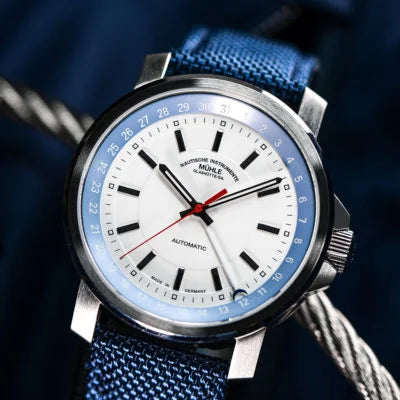 MÜHLE-GLASHÜTTE 29ER POINTER DATE M1-25-32-CB AUTOMATIC NAUTIC BLUE CANVAS STRAP MEN WATCH