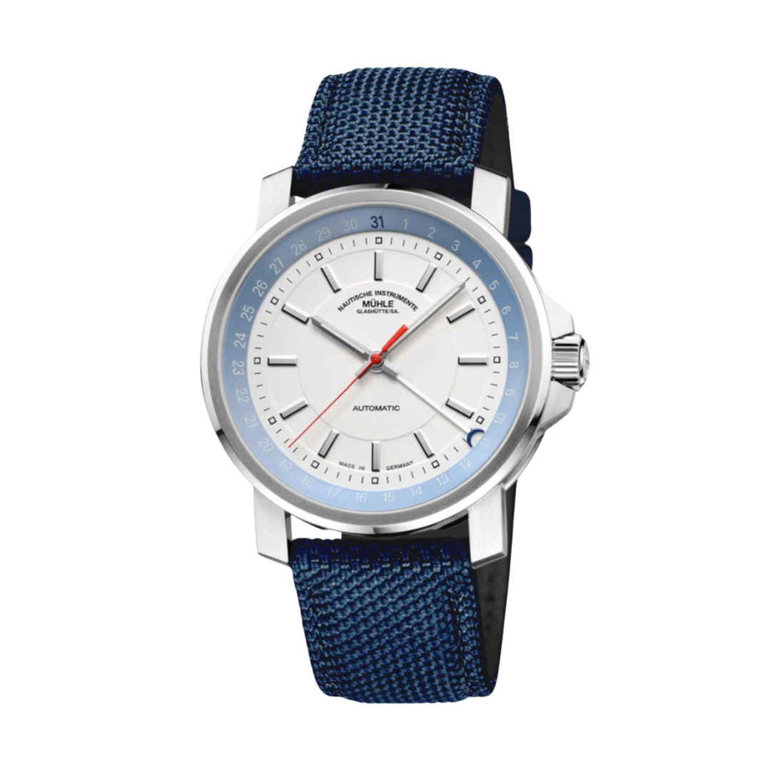 MÜHLE-GLASHÜTTE 29ER POINTER DATE M1-25-32-CB AUTOMATIC NAUTIC BLUE CANVAS STRAP MEN WATCH