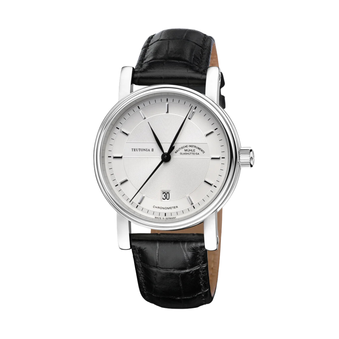 MÜHLE-GLASHÜTTE TEUTONIA II CHRONOMETER M1-30-45-LB AUTOMATIC BLACK LEATHER STRAP MEN WATCH