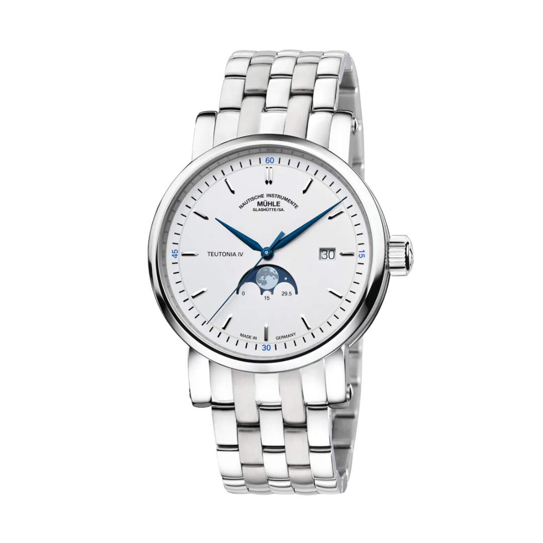 MÜHLE-GLASHÜTTE TEUTONIA IV MOONPHASE M1-44-05-MB AUTOMATIC METAL STRAP MEN WATCH