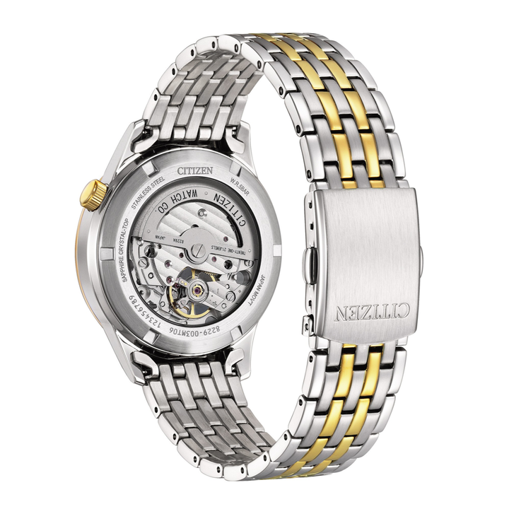 Citizen NH9134-83X automatic watch exhibition case back showing Caliber 8229 mechanical movement