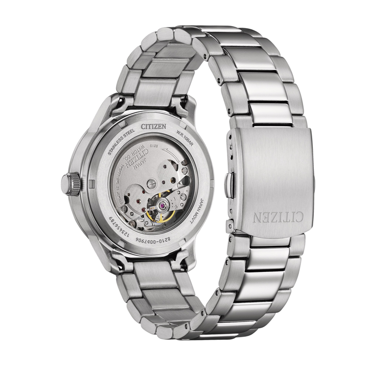 Citizen NJ0191-83M automatic watch exhibition case back showing Caliber 8210 mechanical movement