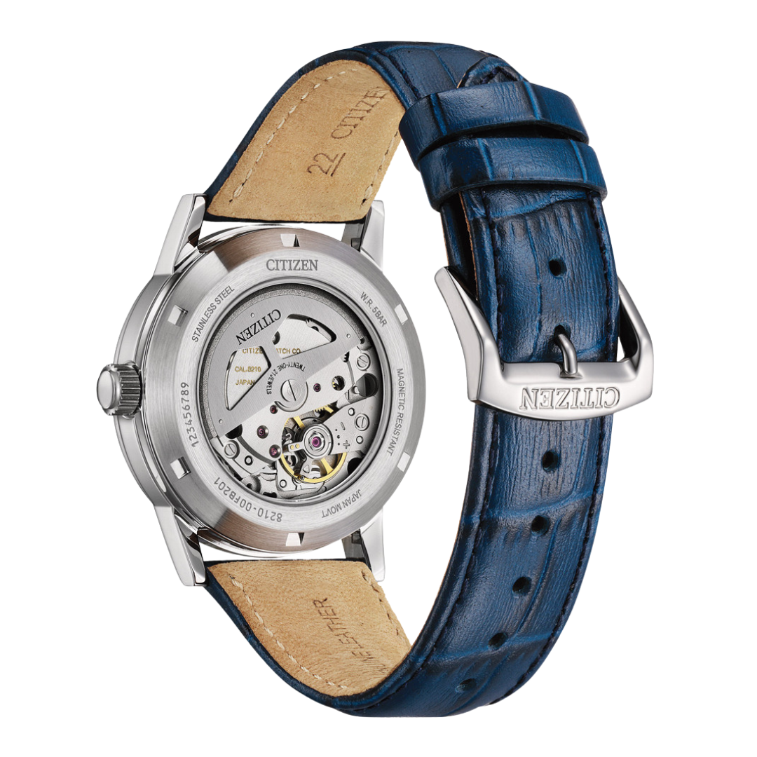 Citizen NJ0210-13L striking blue dial date display 21 jewels automatic movement