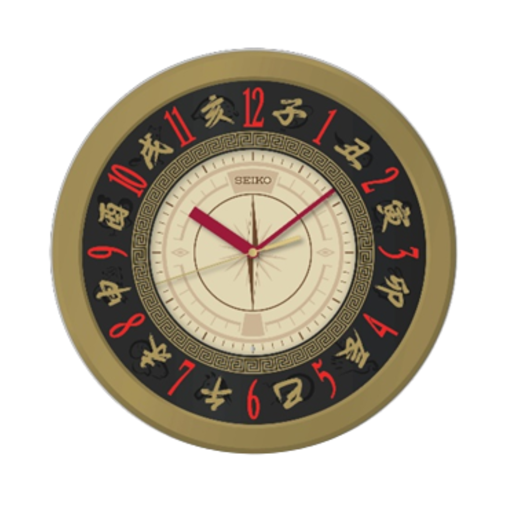 Seiko QHA017G Gold Chinese Wall Clock | Auto Light & Zodiac Dial
