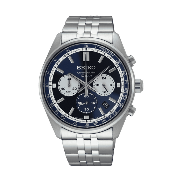 Seiko SSB427P1 Chronograph quartz striking blue dial tachymeter 41.5mm 8T63 movement 100m