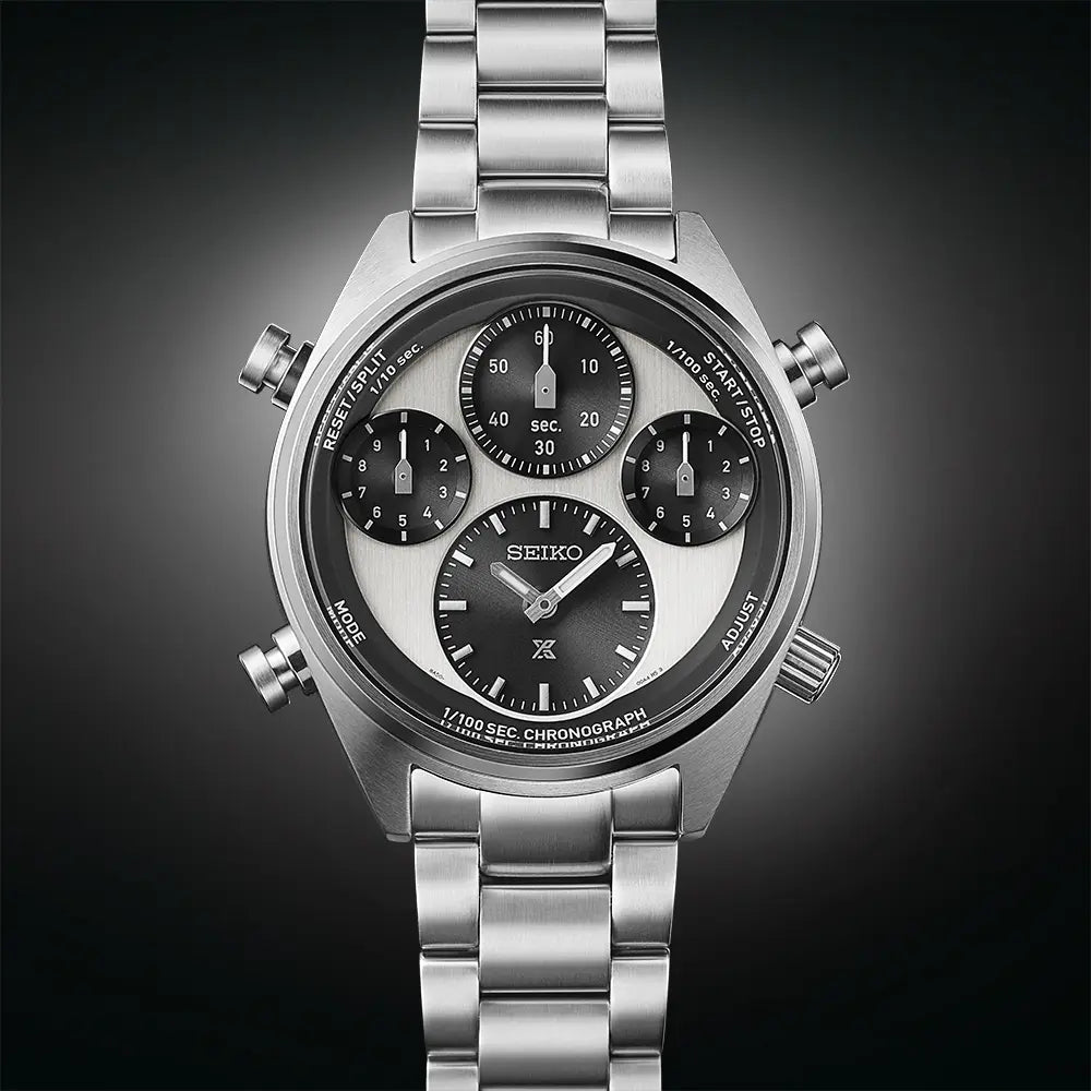 SEIKO PROSPEX SFJ001P1 ‘PANDA’ ONE HUNDREDTH OF A SECOND SPEEDTIMER SOLAR CHRONOGRAPH MEN WATCH