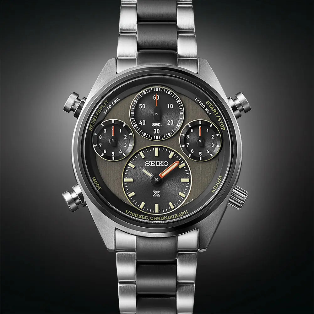 SEIKO PROSPEX SFJ005P1 LIMITED EDITION ‘KHAKI STRIPE’ ONE HUNDREDTH OF A SECOND SPEEDTIMER SOLAR CHRONOGRAPH MEN WATCH