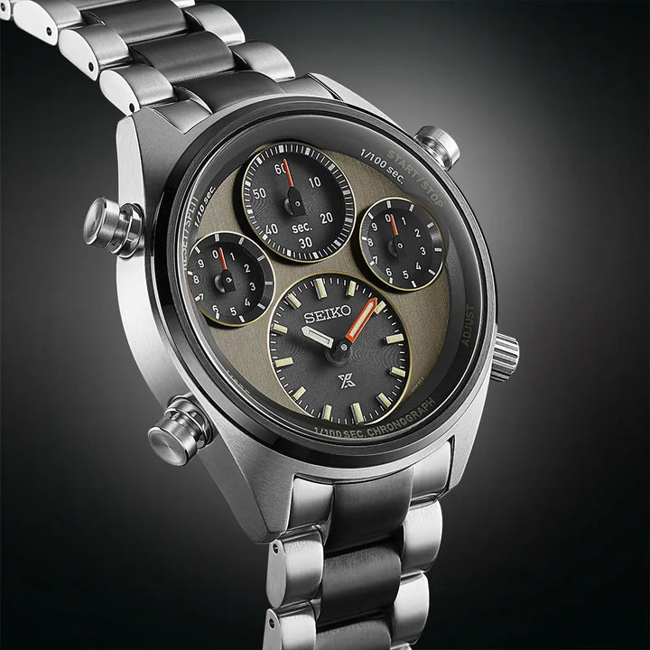 SEIKO PROSPEX SFJ005P1 LIMITED EDITION ‘KHAKI STRIPE’ ONE HUNDREDTH OF A SECOND SPEEDTIMER SOLAR CHRONOGRAPH MEN WATCH