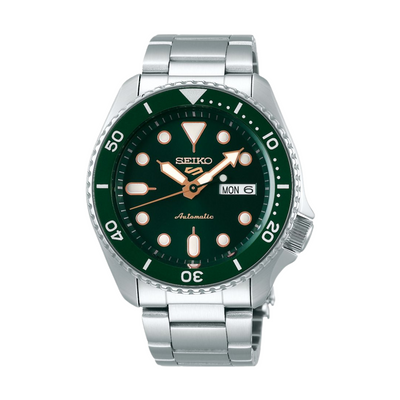 Seiko 5 Sports SRPD63K1 green dial automatic dive watch 42.5mm stainless steel