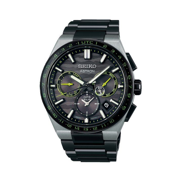 SEIKO ASTRON SSH139J1 CYBER YELLOW GPS SOLAR 5X DUAL TIME LIMITED EDITION MEN WATCH