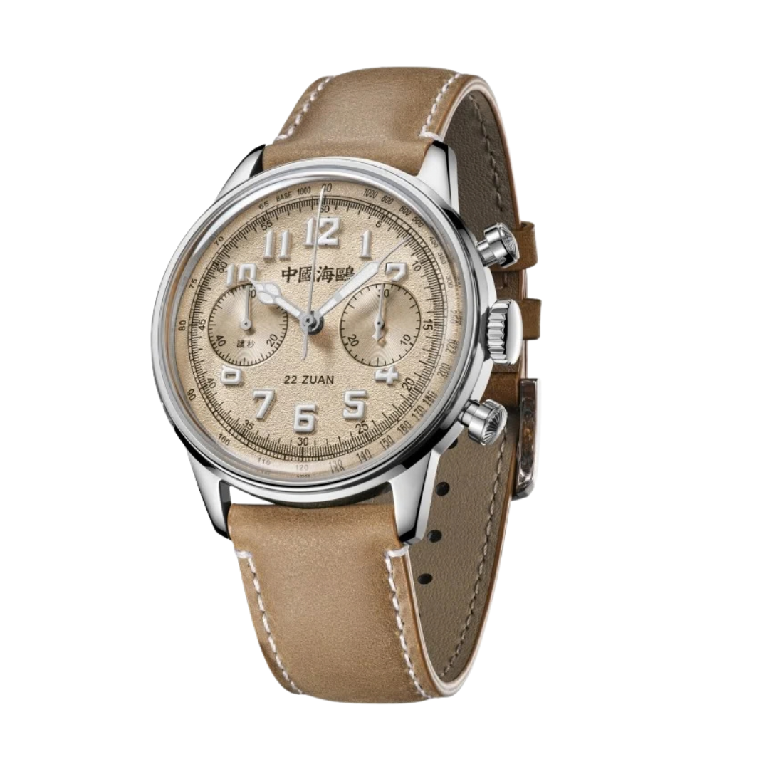 SEAGULL 1963 "WIND CHASER" CHRONOGRAPH MECHANICAL KHAKI LEATHER MEN WATCH 819.13.2023