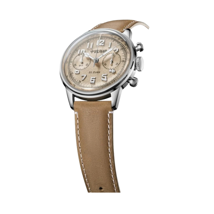 SEAGULL 1963 "WIND CHASER" CHRONOGRAPH MECHANICAL KHAKI LEATHER MEN WATCH 819.13.2023