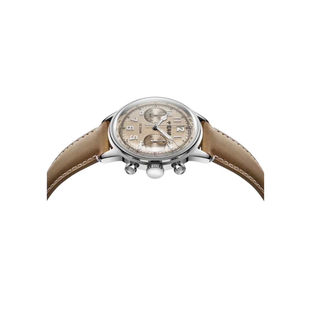 SEAGULL 1963 "WIND CHASER" CHRONOGRAPH MECHANICAL KHAKI LEATHER MEN WATCH 819.13.2023