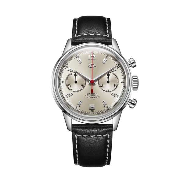 SEAGULL 1963 SKY VOYAGE EDITION CHRONOGRAPH MECHANICAL BLACK LEATHER MEN WATCH 819.17.D304
