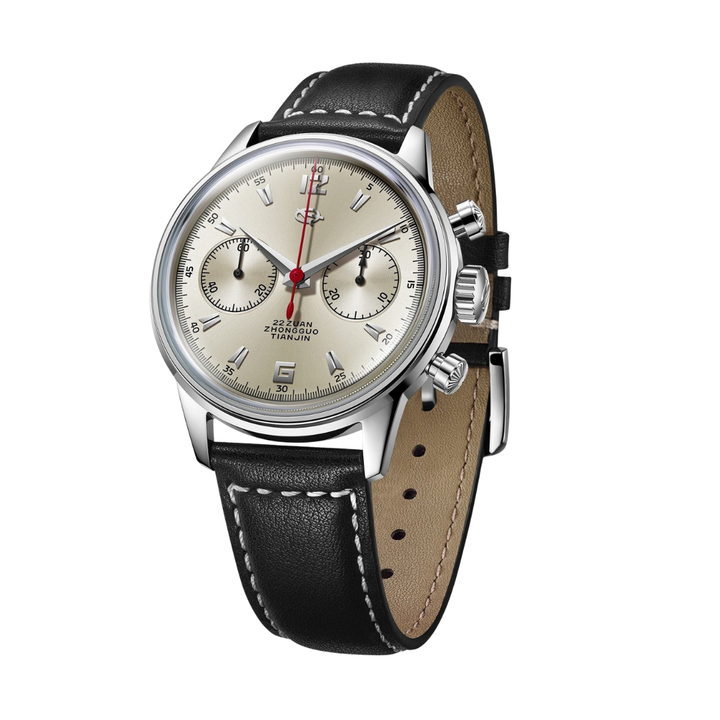 SEAGULL 1963 SKY VOYAGE EDITION CHRONOGRAPH MECHANICAL BLACK LEATHER MEN WATCH 819.17.D304