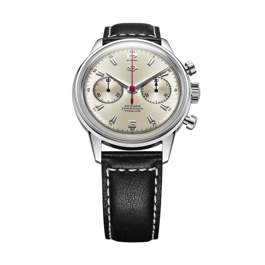 SEAGULL 1963 SKY VOYAGE EDITION CHRONOGRAPH MECHANICAL BLACK LEATHER MEN WATCH 819.17.D304