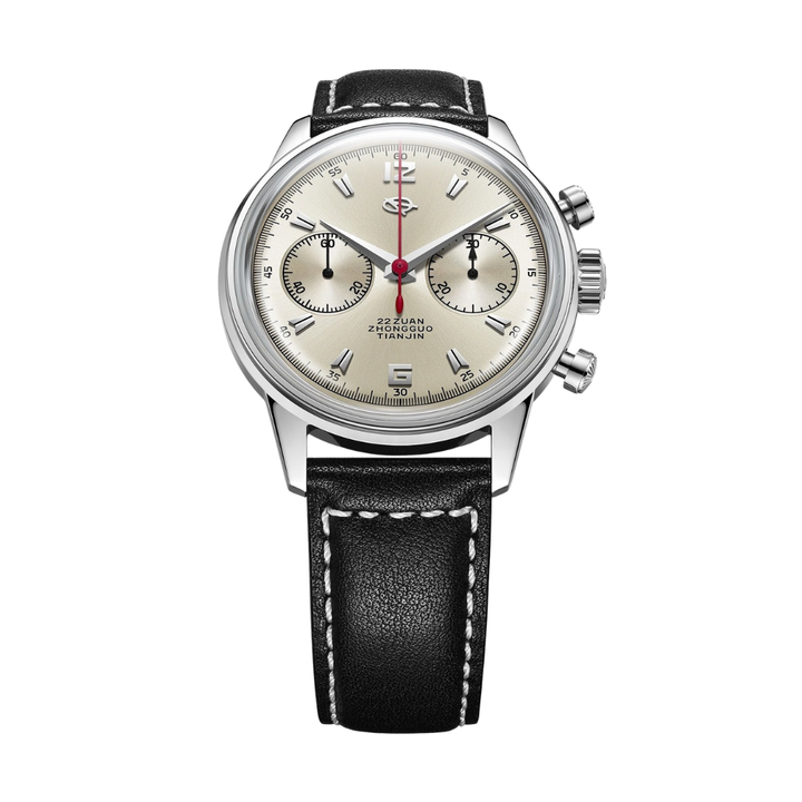 SEAGULL 1963 SKY VOYAGE EDITION CHRONOGRAPH MECHANICAL BLACK LEATHER MEN WATCH 819.17.D304