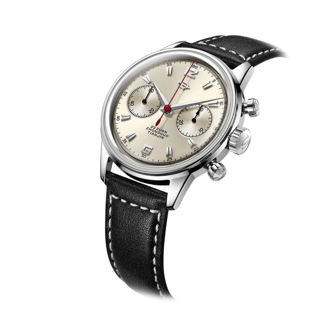 SEAGULL 1963 SKY VOYAGE EDITION CHRONOGRAPH MECHANICAL BLACK LEATHER MEN WATCH 819.17.D304