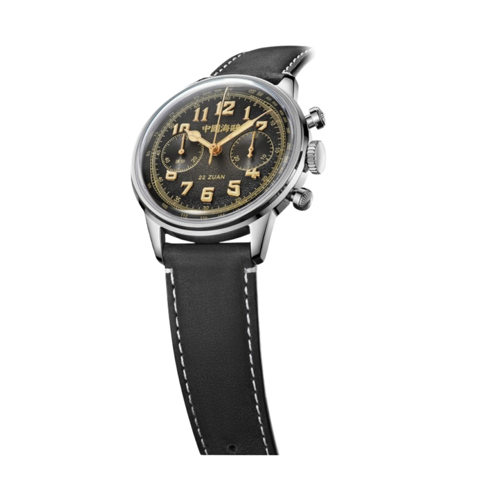 SEAGULL 1963 "WIND CHASER" CHRONOGRAPH MECHANICAL BLACK LEATHER MEN WATCH 819.23.2023
