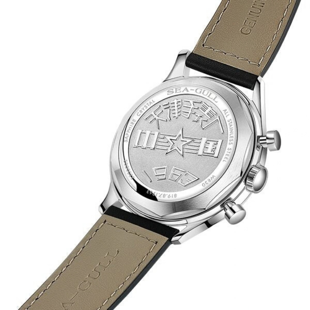 SEAGULL 1963 CHRONOGRAPH MECHANICAL BLACK LEATHER MEN WATCH 819.87.1963