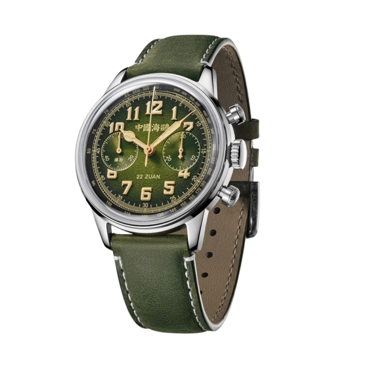 SEAGULL 1963 "WIND CHASER" CHRONOGRAPH MECHANICAL GREEN LEATHER MEN WATCH 819.93.2023