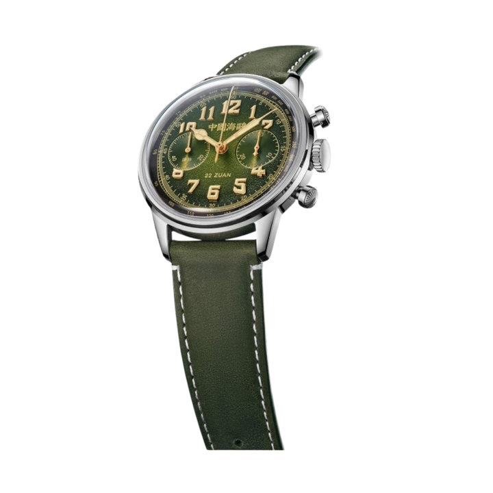 SEAGULL 1963 "WIND CHASER" CHRONOGRAPH MECHANICAL GREEN LEATHER MEN WATCH 819.93.2023