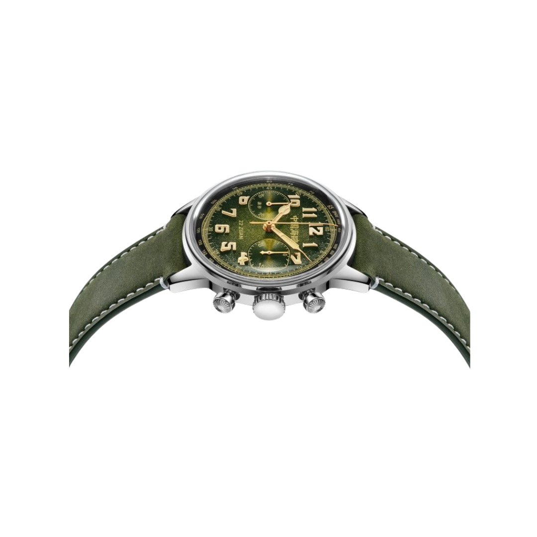 SEAGULL 1963 "WIND CHASER" CHRONOGRAPH MECHANICAL GREEN LEATHER MEN WATCH 819.93.2023
