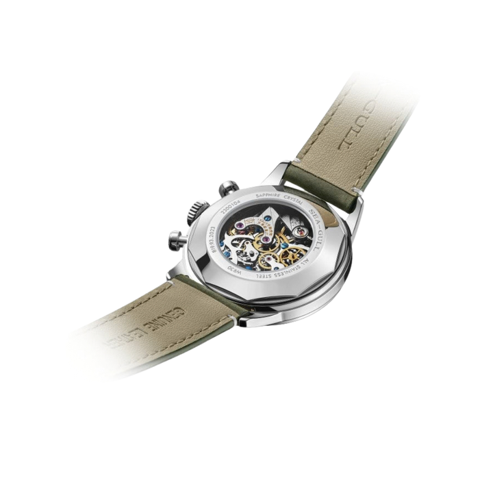 SEAGULL 1963 "WIND CHASER" CHRONOGRAPH MECHANICAL GREEN LEATHER MEN WATCH 819.93.2023