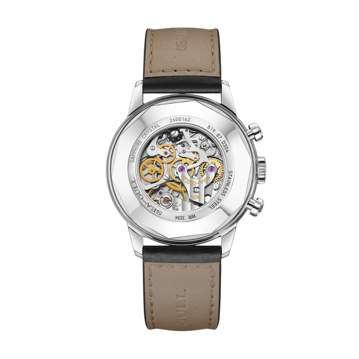SEAGULL 1963 PANDA EYE EDITION CHRONOGRAPH MECHANICAL BLACK LEATHER MEN WATCH 819.97.D304