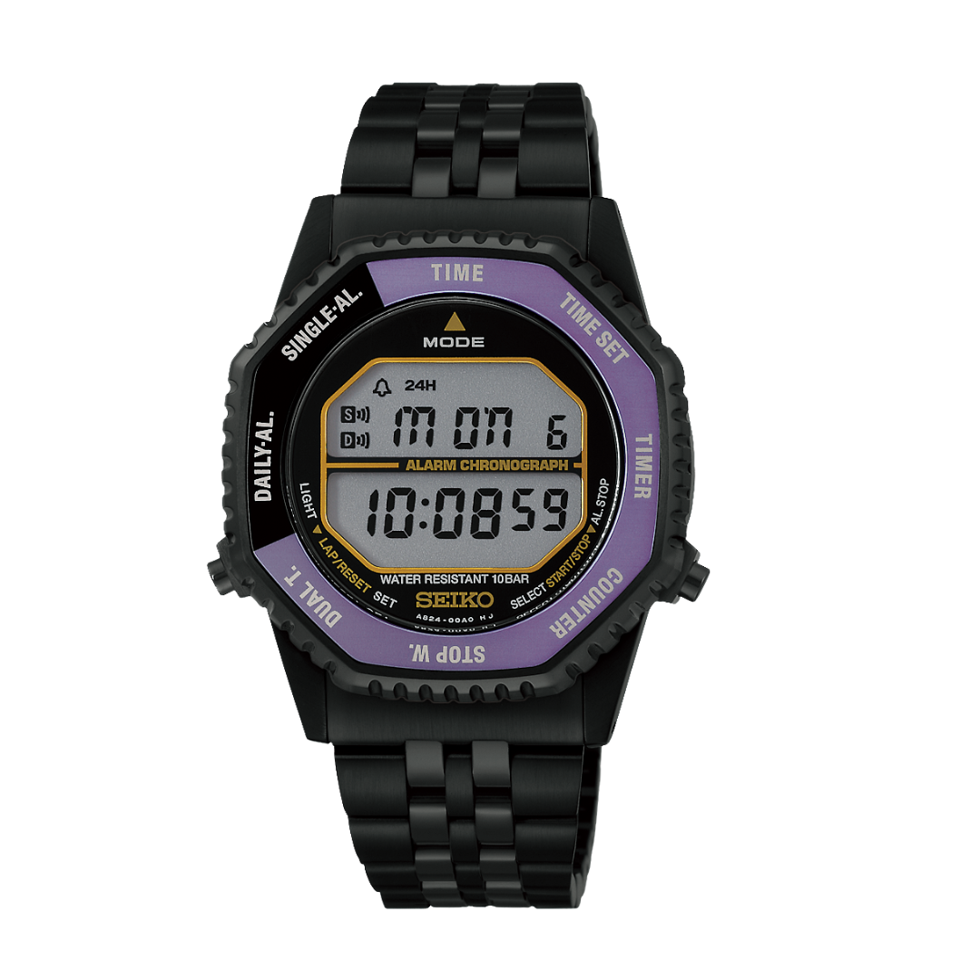 seiko sports 145th anniversary limited edition in purple dial around the bezel and black stainless steel bracelet digital men watch 