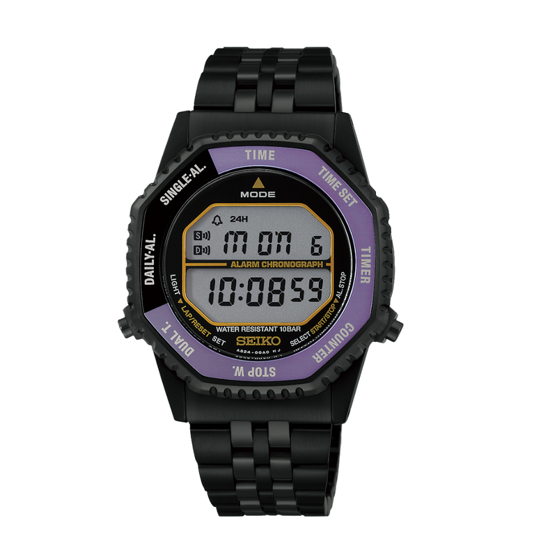 seiko sports 145th anniversary limited edition in purple dial around the bezel and black stainless steel bracelet digital men watch 