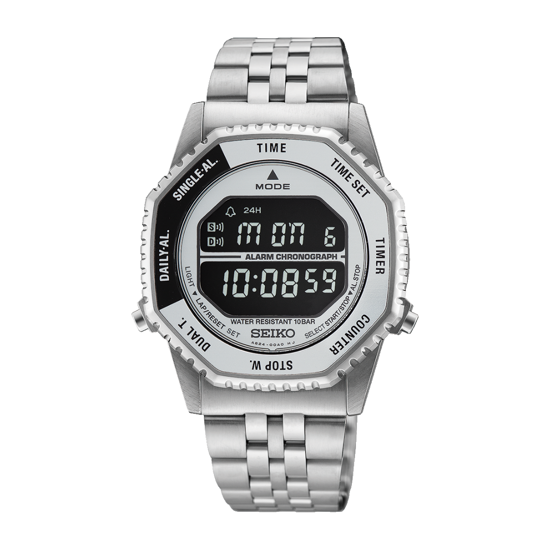 seiko sports digital silver men watch front view