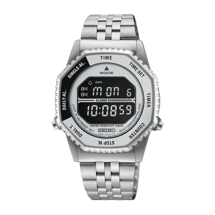 seiko sports digital silver men watch front view