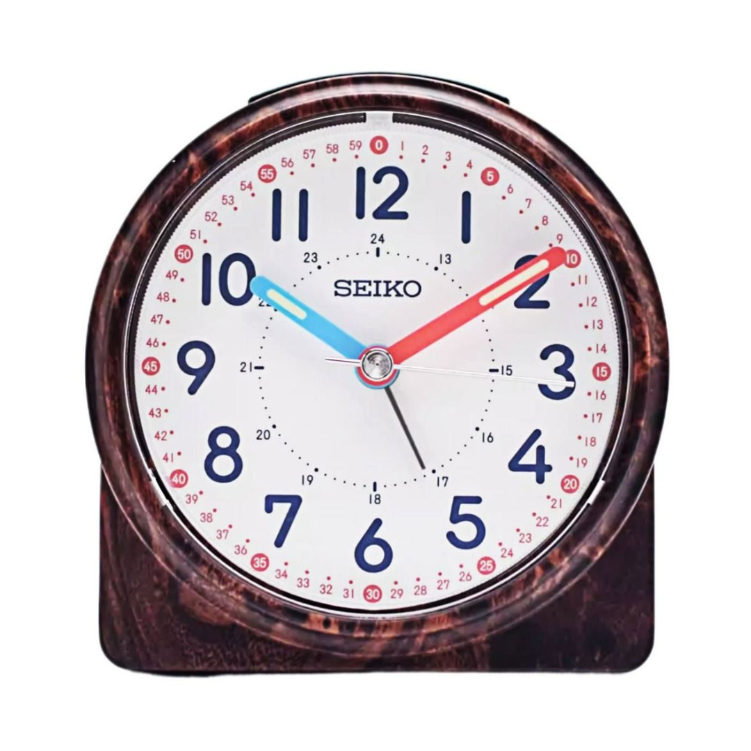 seiko dark brown wood effect alarm clock front view