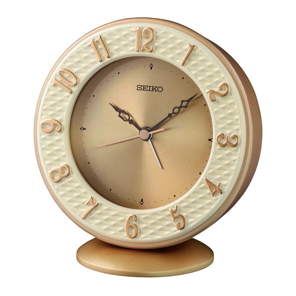seiko rose gold with aluminum dial table desk clock front view