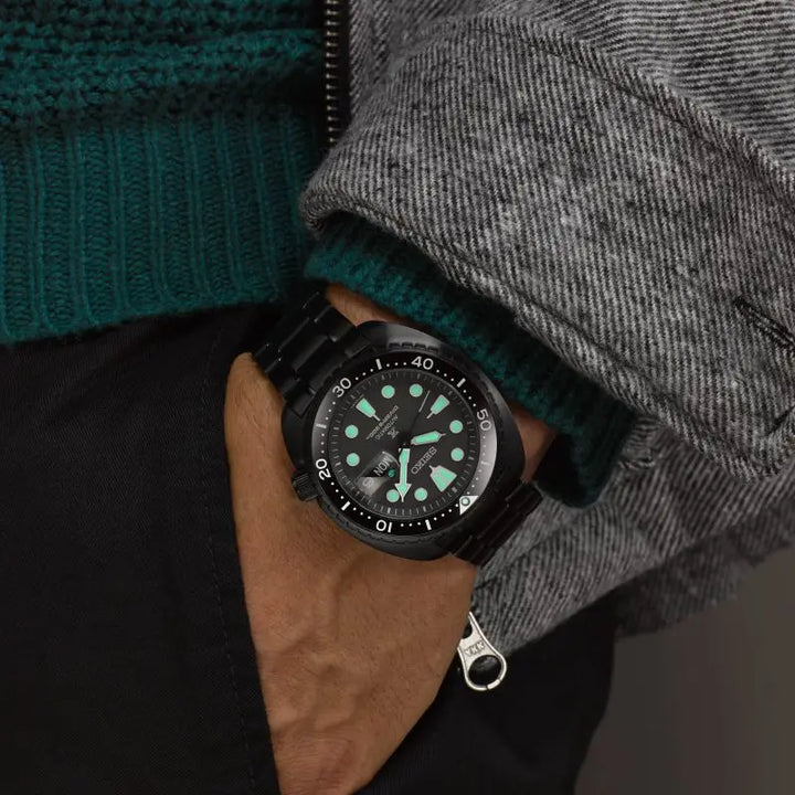 SEIKO PROSPEX SRPK43K1 BLACK SERIES NIGHT VISION TURTLE DIVER MEN WATCH