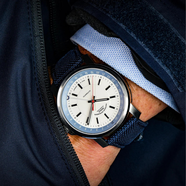 MÜHLE-GLASHÜTTE 29ER POINTER DATE M1-25-32-CB AUTOMATIC NAUTIC BLUE CANVAS STRAP MEN WATCH